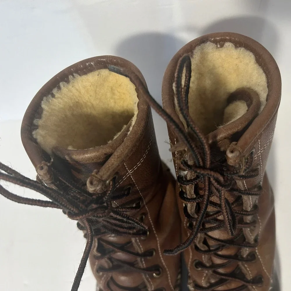 Vtg LL Bean Duck Boots Women 6 Brown Shearling Lined WP Hunting Leather Maine